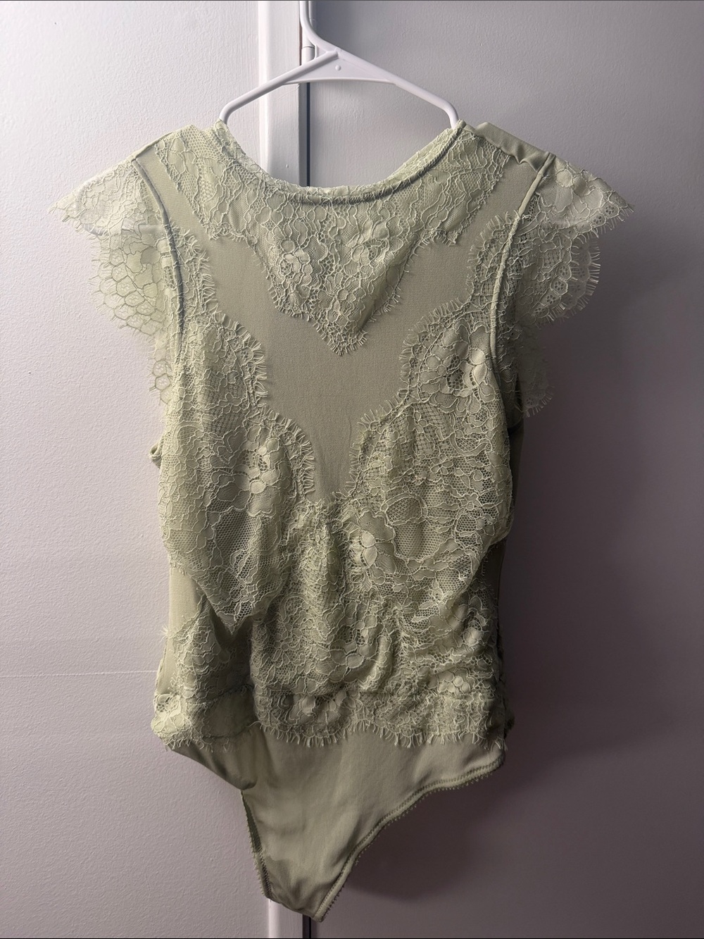 Free People Sage Green Lace Bodysuit